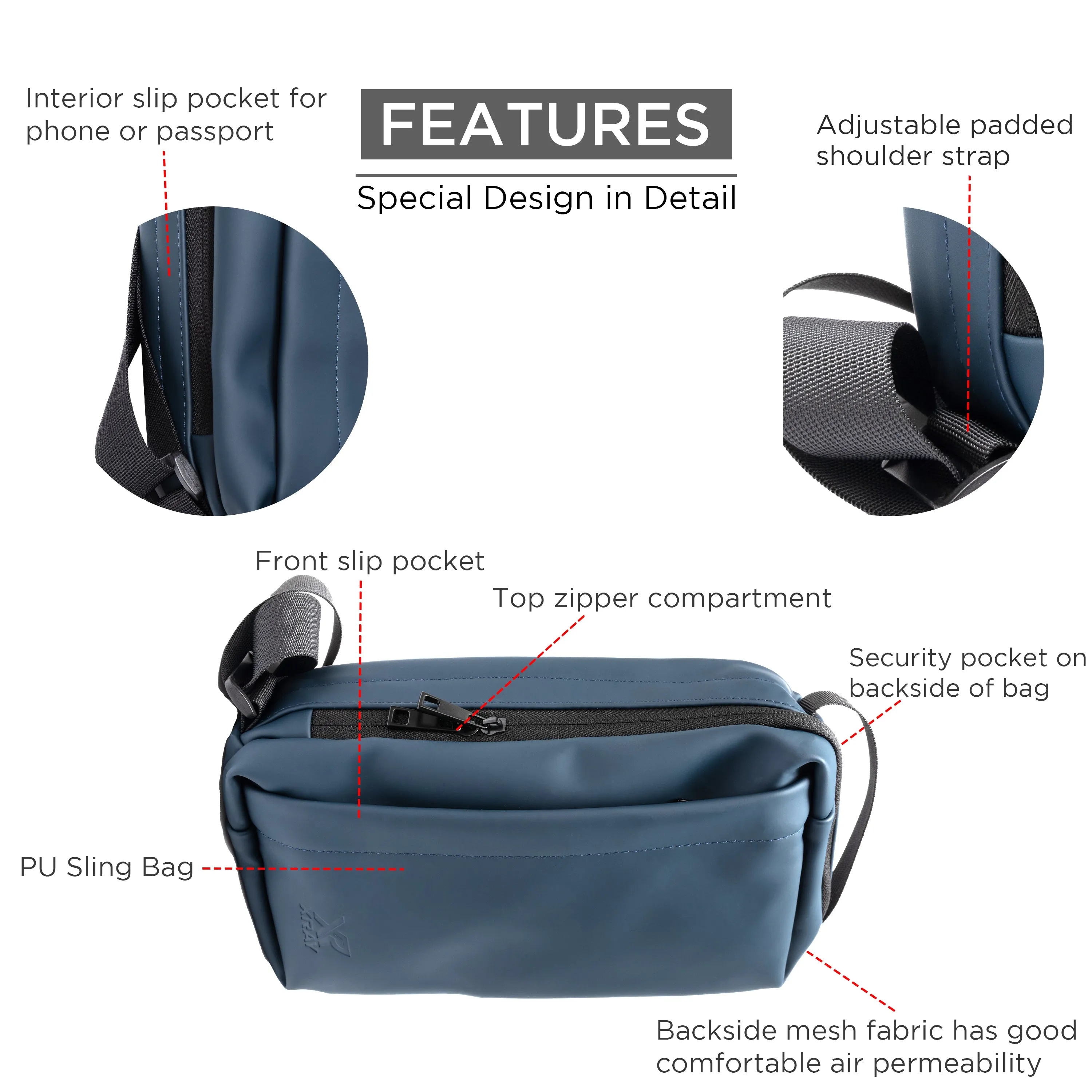 X RAY Men's Women's PU Leather Small Compact EDC Sling Shoulder Bag for Unisex