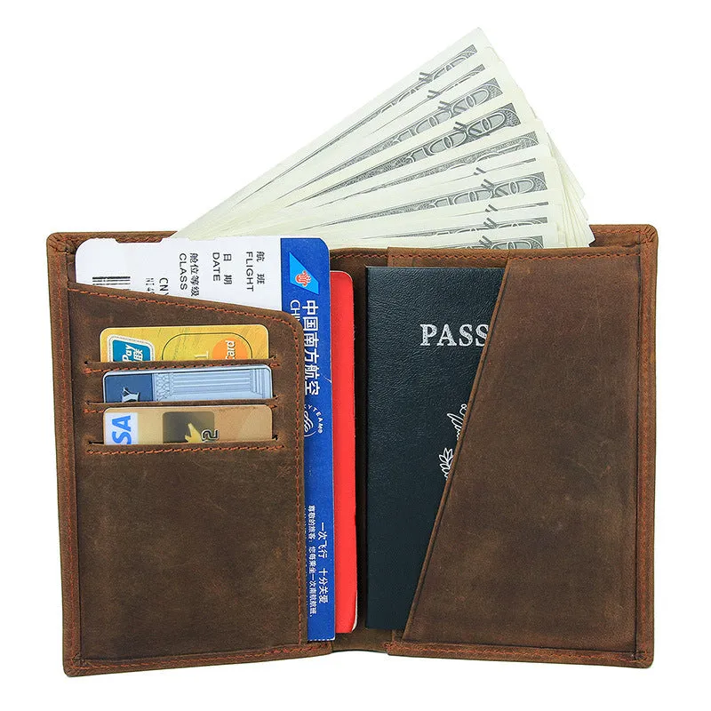 YAAGLE Men's Vintage Crazy Horse Leather Passport Card Holder YG8436